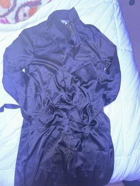 Heartloom Black Satin Button-Front jumpsuit with Waist Tie